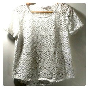 Chico's White Embroidered Net Blouse